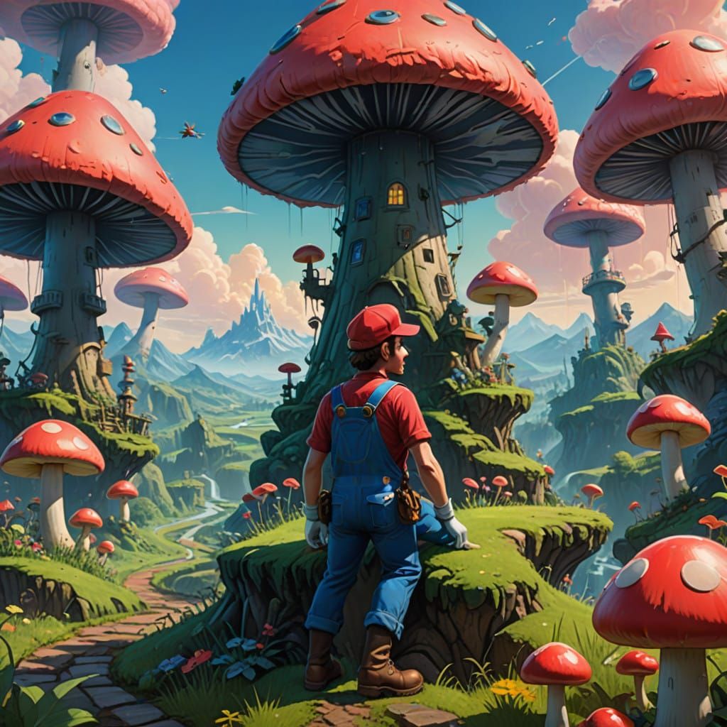 Heroic Mario Adores Princess Peach in Dreamy Mushroom Kingdo...