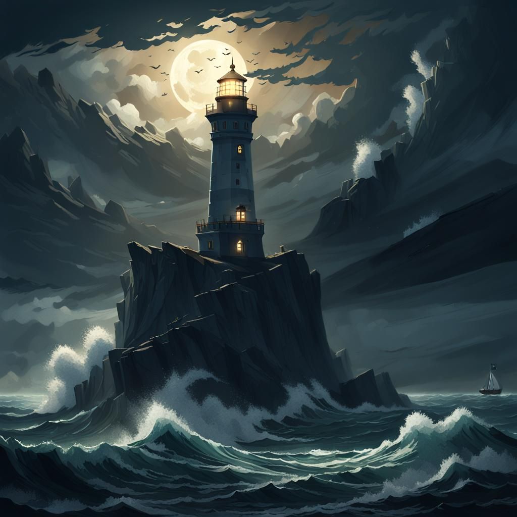 Dramatic Lighthouse on Cliff Edge in Stormy Weather