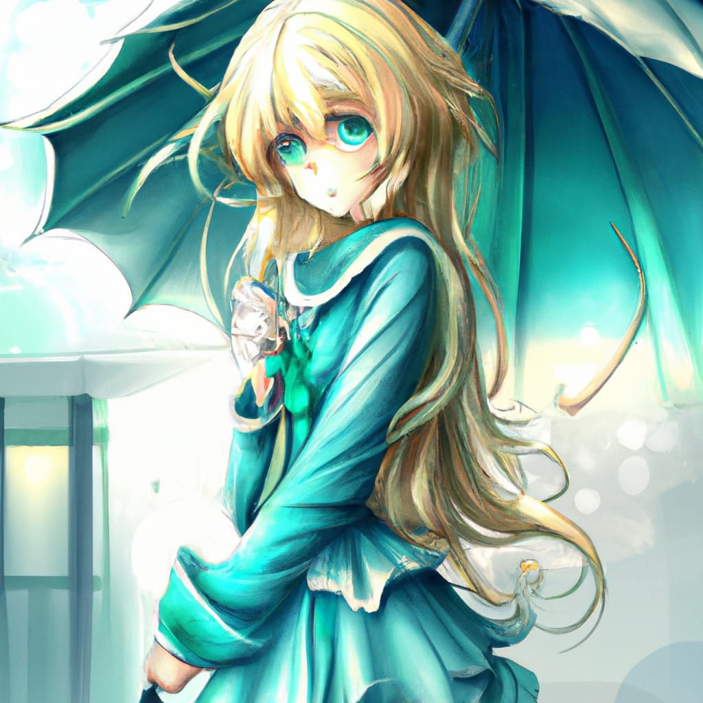 Anime Girl with Umbrella in Manga Style