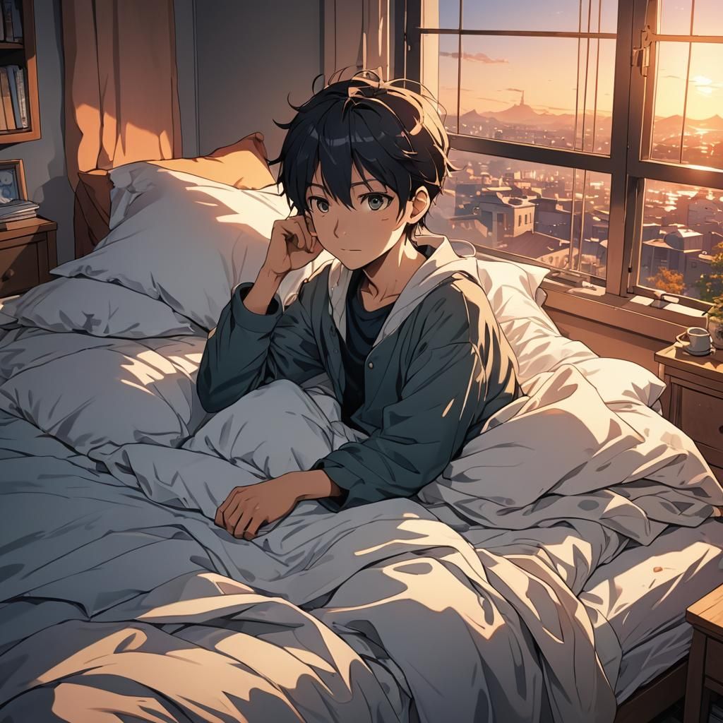 Anime Boy with Fever at Dawn