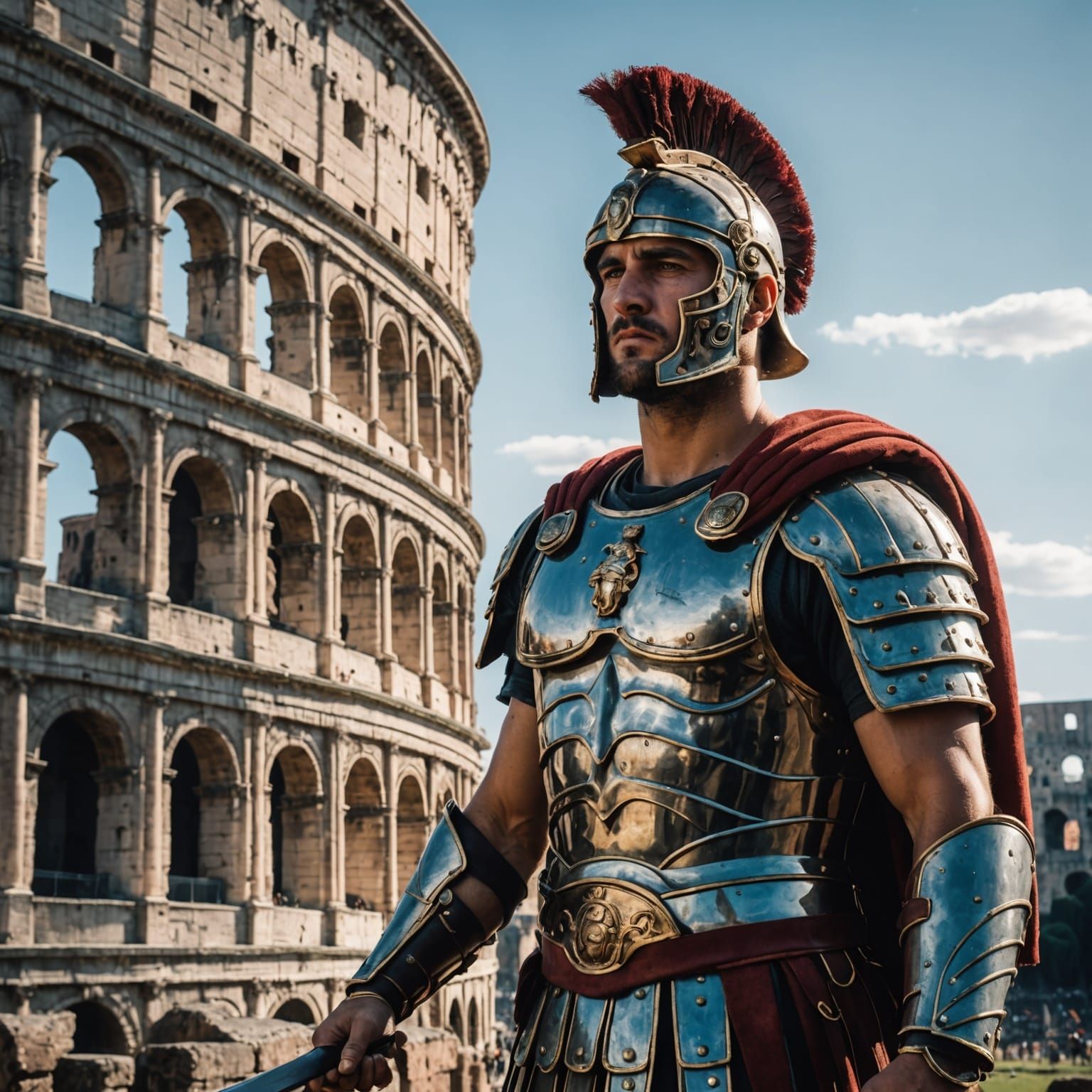 Roman Centurion Double Exposure with Colosseum