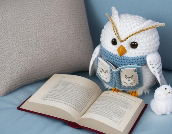 Amigurumi Snowy Owl Reading a Book