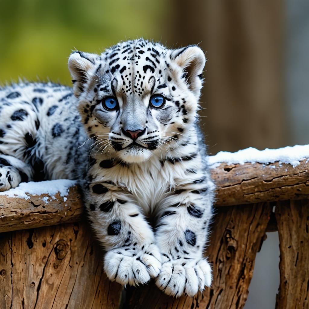 Photorealistic Snow Leopard Cub with Robotic Eyes
