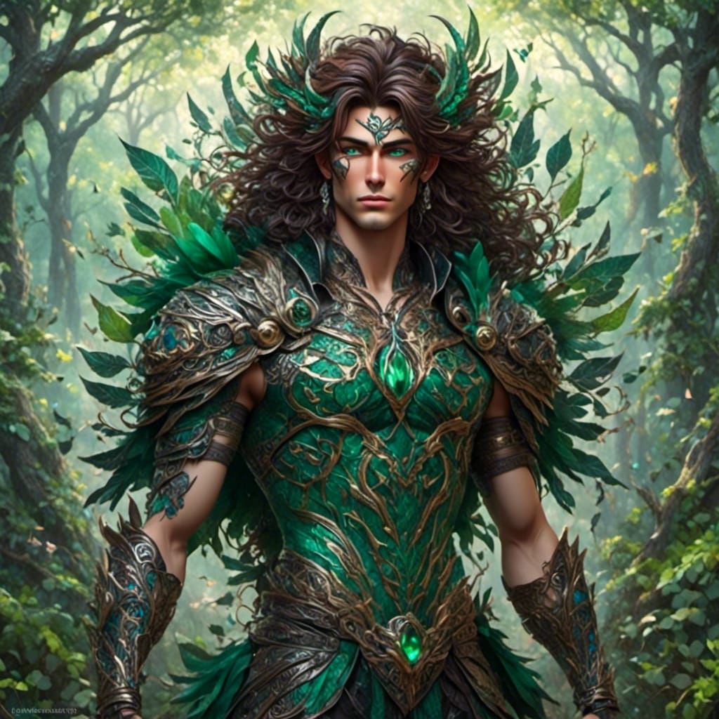 Enchanting Green Man Portrait in Forest Setting