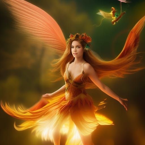 Fairy with Dragon Tail Flies Through Forest