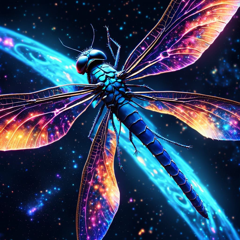 Galactic Dragonfly in Vibrant Digital Art