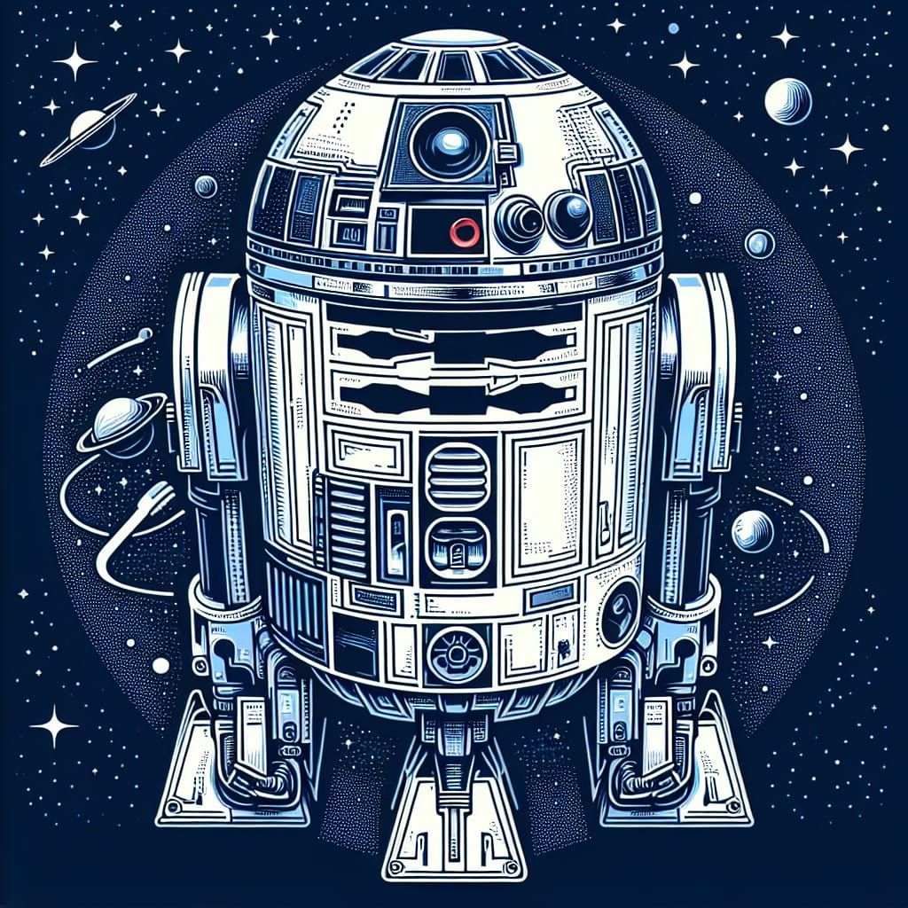 Detailed R2 D2 Artwork in Classic Style