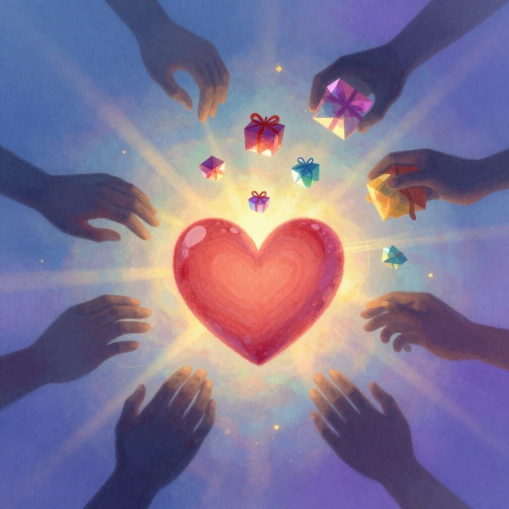 Radiant Heart Symbolizing Love and Gifts in Ethereal Art Sty...