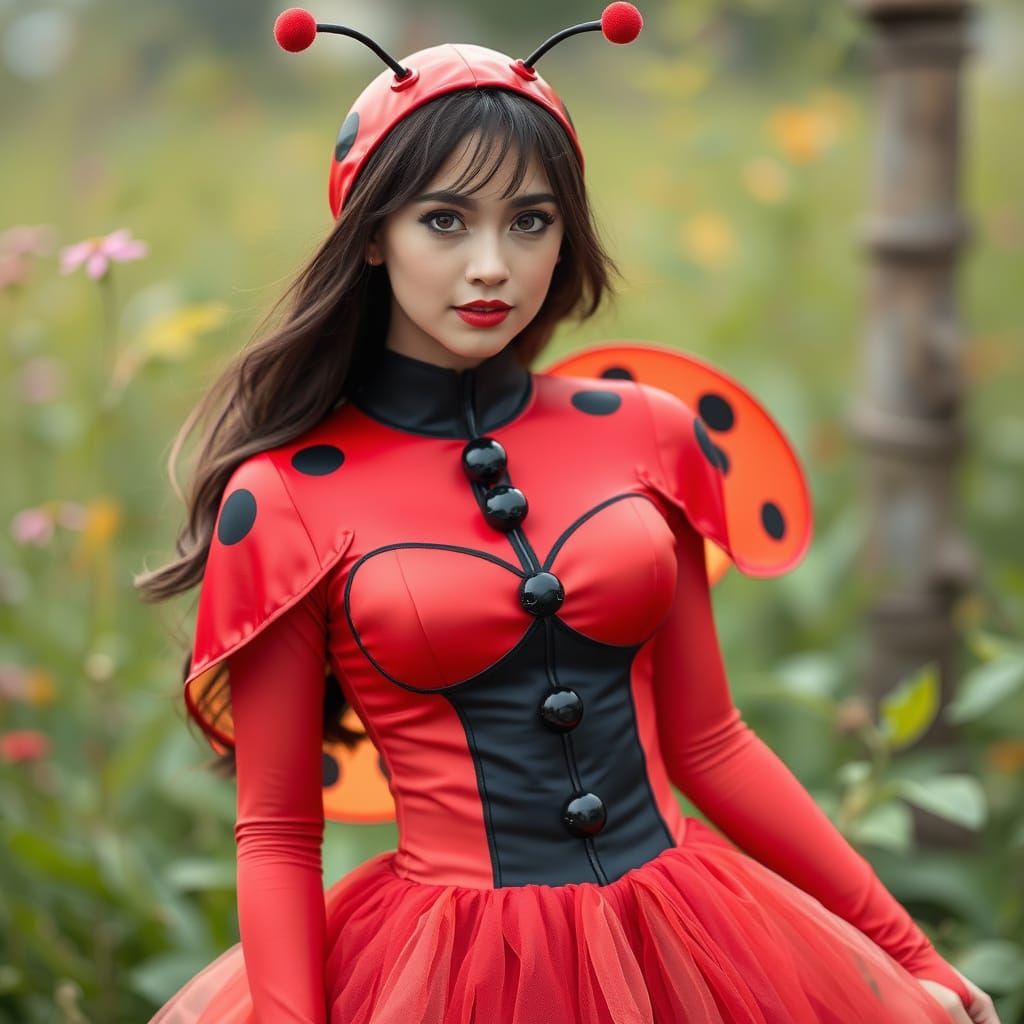 Woman in Whimsical Ladybug Costume