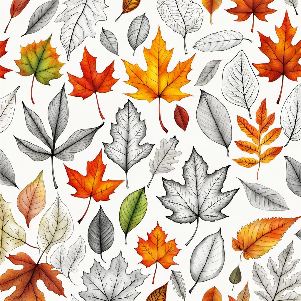 Detailed Ink Drawing of Autumn Leaf Prints