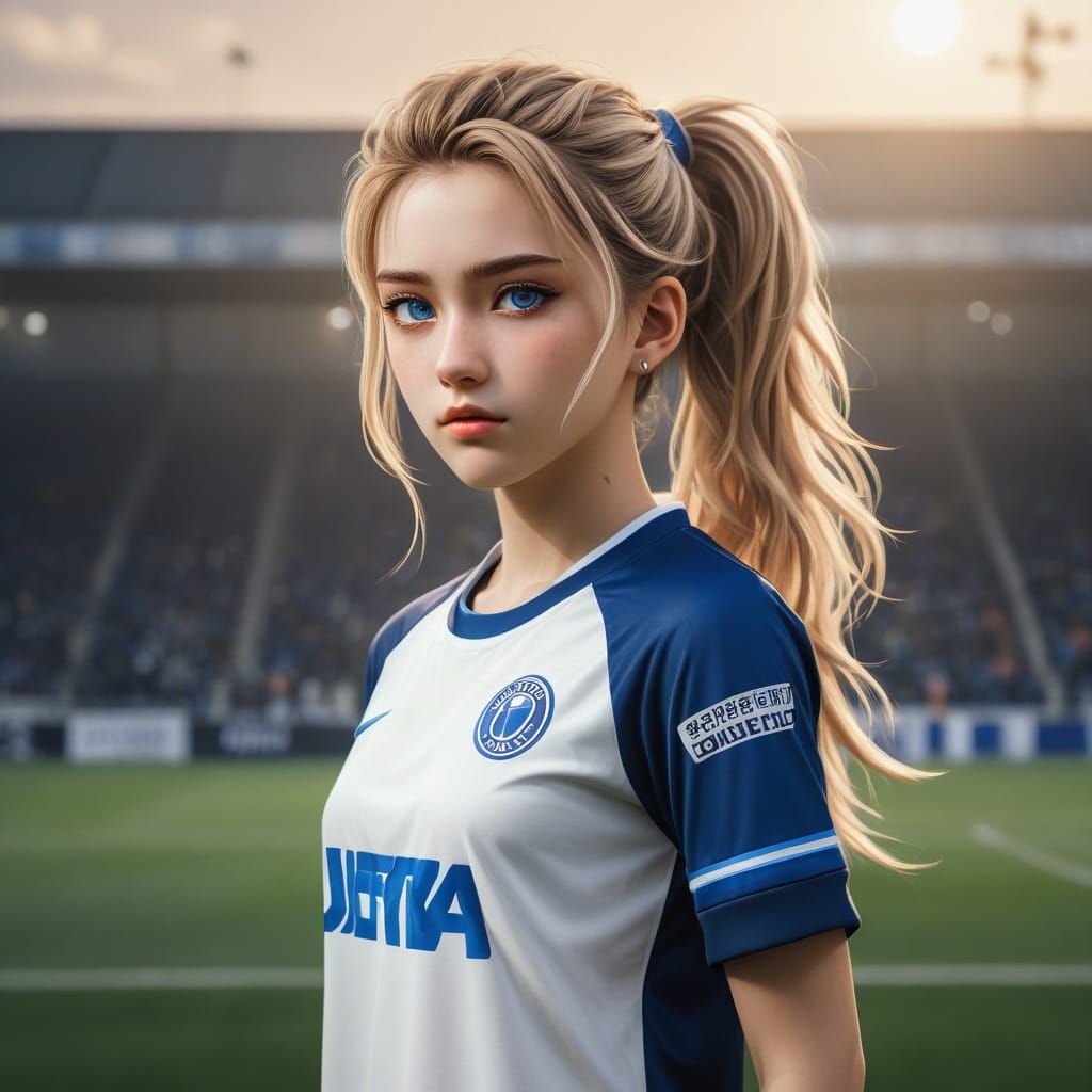 Soccer Player in Elegant Hertha BSC Jersey with Anime-Inspir...