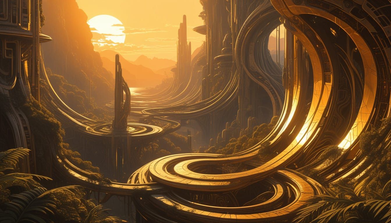 Surreal Jungle Metropolis Blends Ancient Ruins with Futurist...