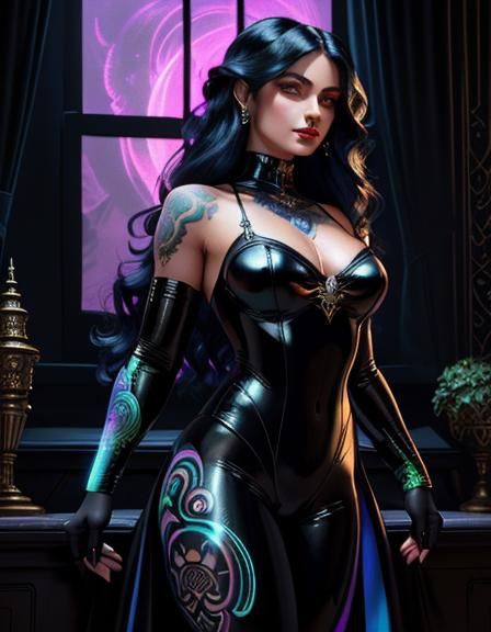 Woman in Catsuit Posing in Retro Comic Style