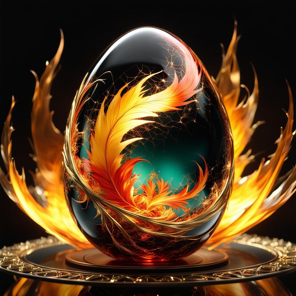 Phoenix in Cracked Glass Egg with Fractal Flames