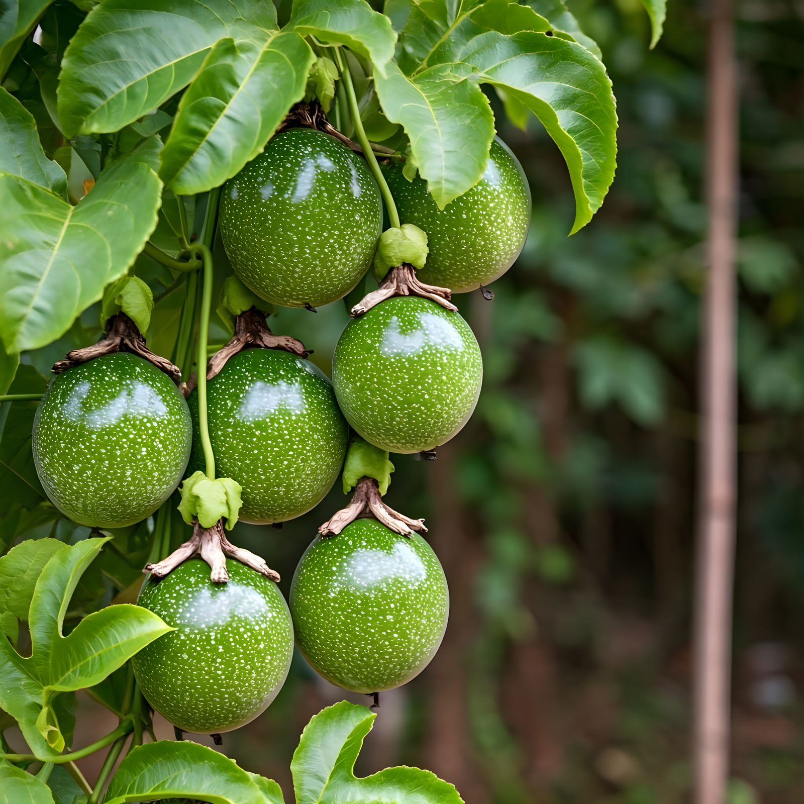 Lush Passion Fruits Hanging on the Vine