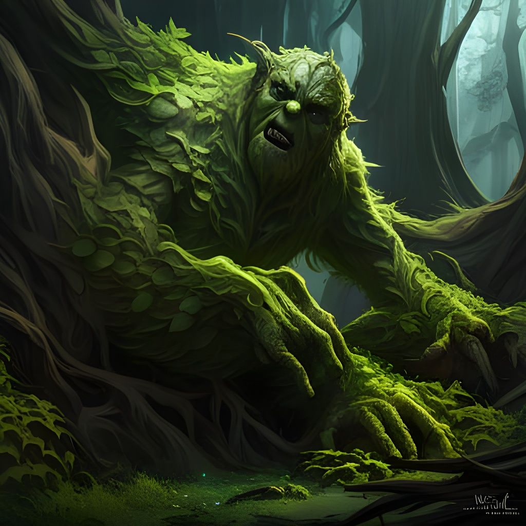 Vine-Covered Forest Golem in Dense Forest