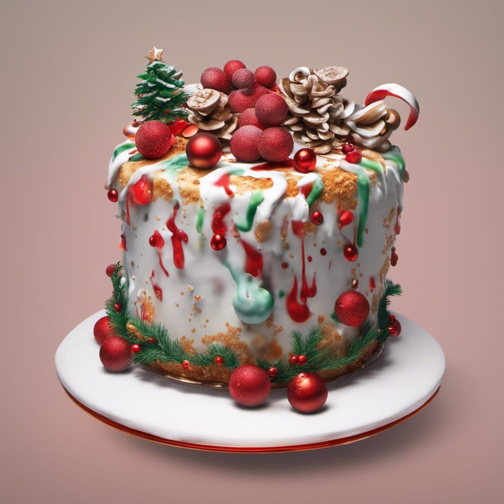 Hyperrealistic Christmas Cake Splash Art