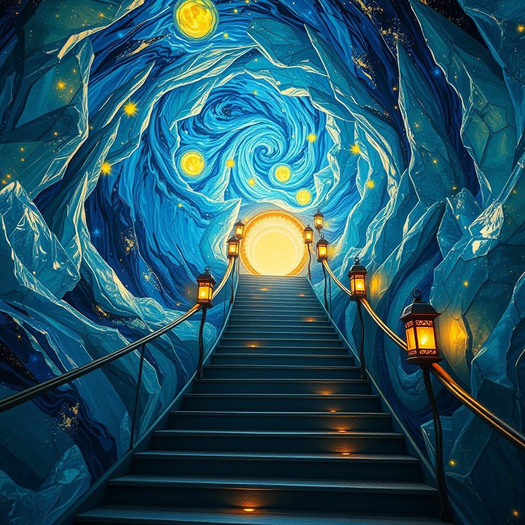 Cosmic Staircase Ascends into Dreamlike Vortex in Vibrant, M...