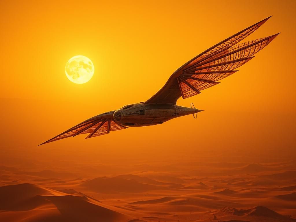 Ornithopter Soaring Over Arrakis Sunset