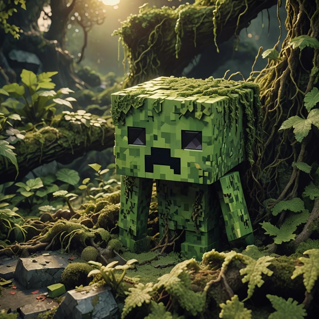 Hyperrealistic Minecraft Creeper in Cinematic Film Still
