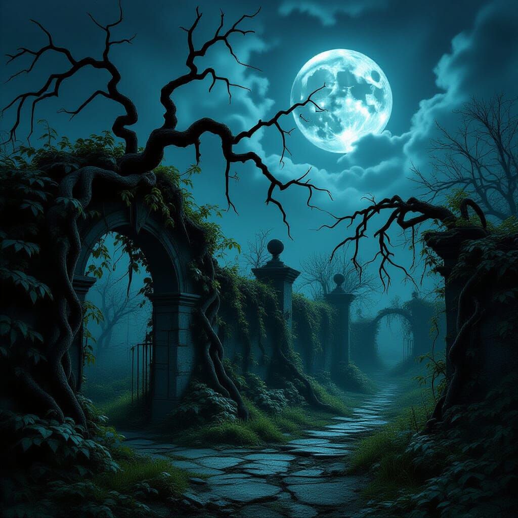 Eerie Overgrown Garden in Dark Gothic Style