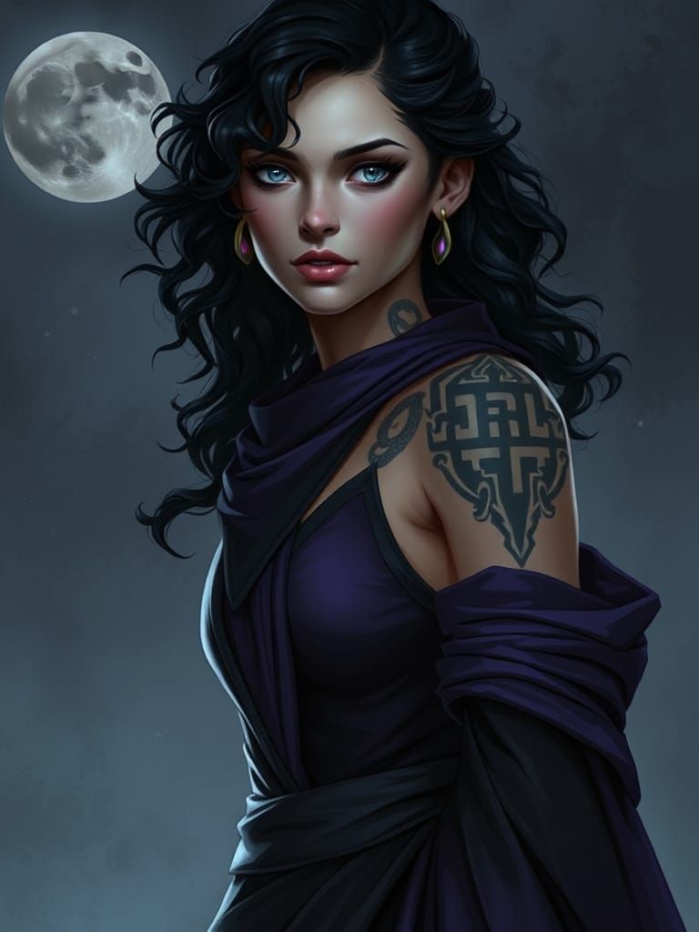 Statuesque Nyxira: Shadow and Moonlight Portrait