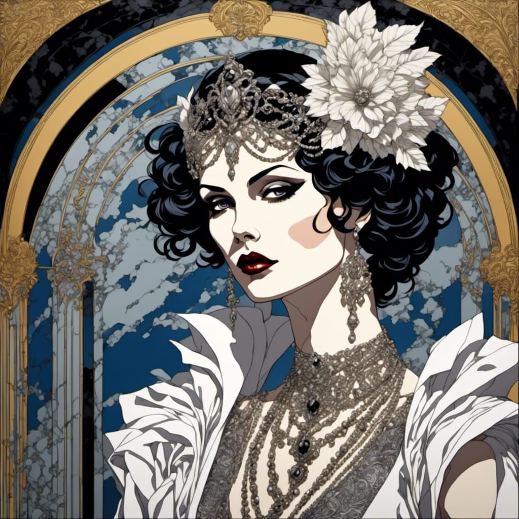 Art Deco Anime with Gothic Glamour and Danger