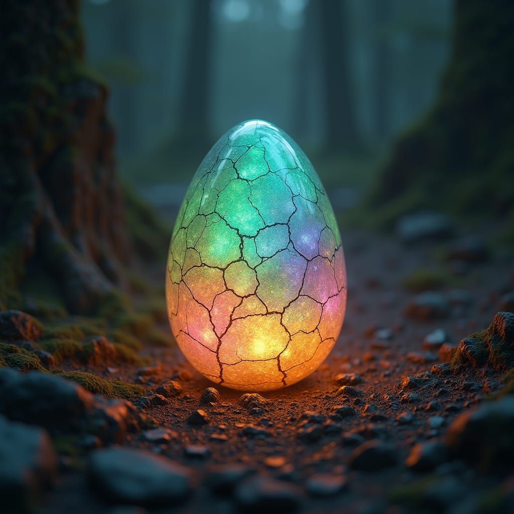 Glowing Egg in Mystical Realm: Sci-Fi Art