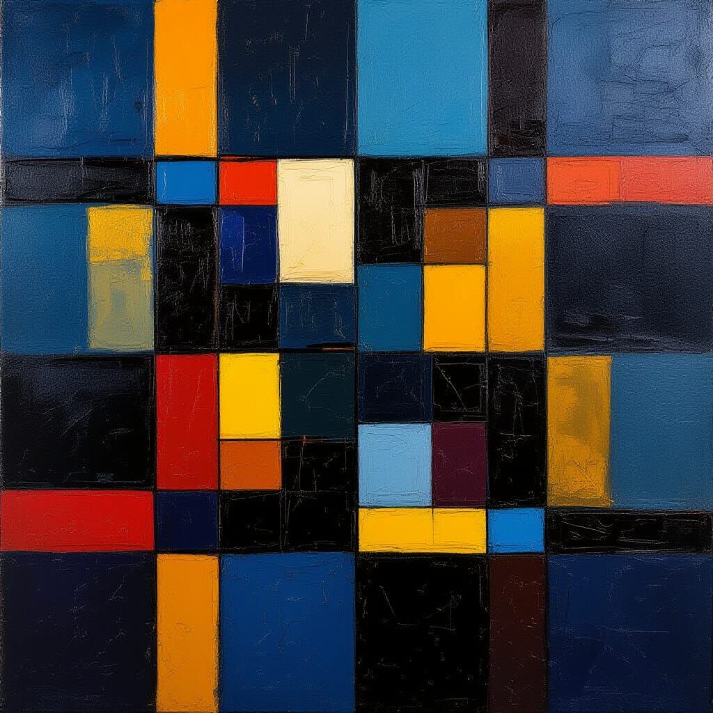 Abstract Geometric Oil Painting with Bold Blocks