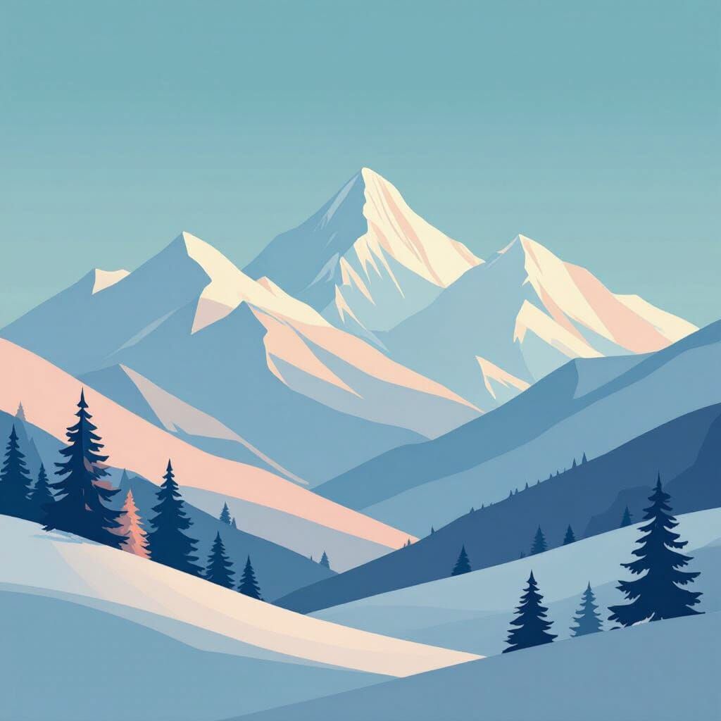 Minimalist Mountain Landscape in Soft Pastel Vector Art