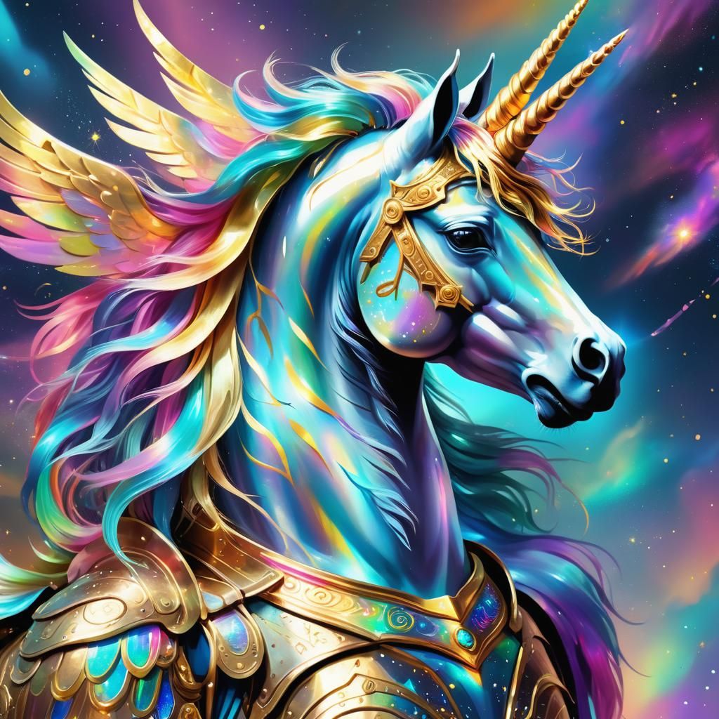 Rainbow Unicorn in Astral Cosmic Illustration