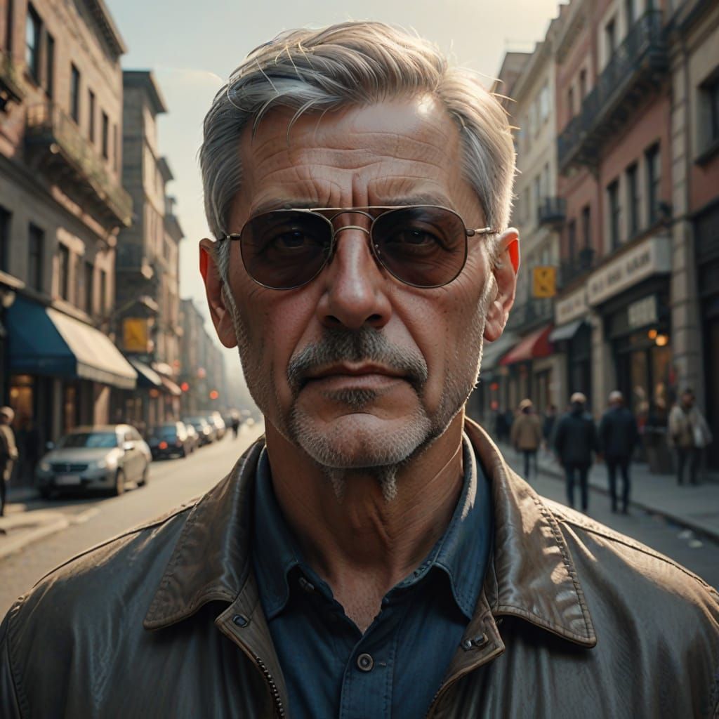 Man with Aviators: Hyperrealistic Portrait