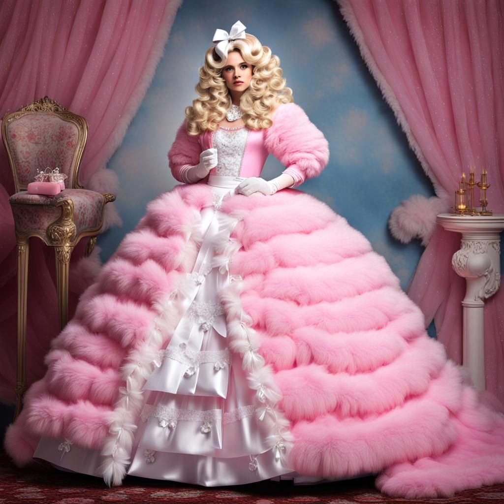 Hyperrealistic Drag Queen in Pink Dress with Blonde Ringlets