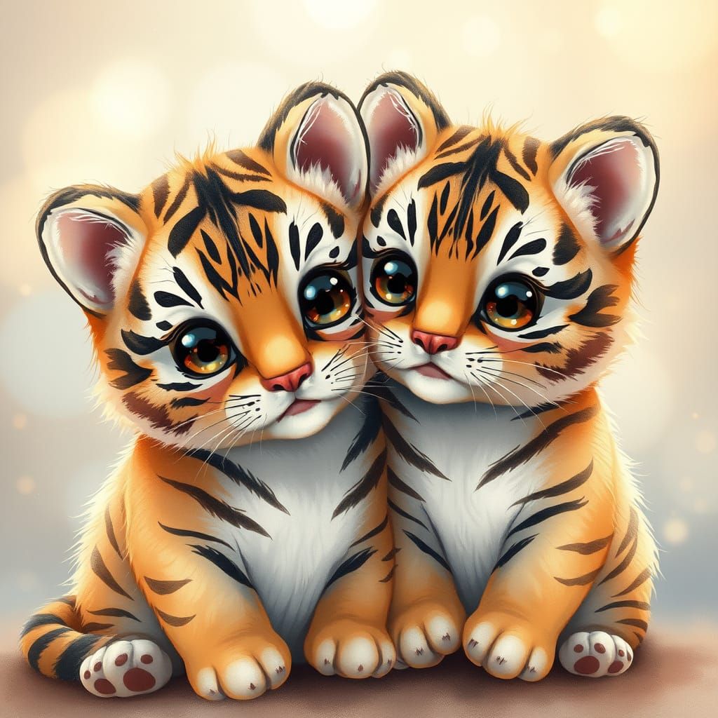 Whimsical Chibi Tiger Kittens in Soft Pastel Hues