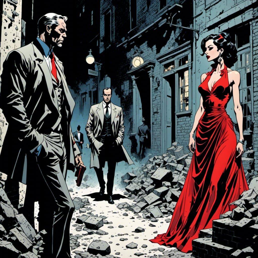 Noir Graphic Novel Panel of Detective and Woman