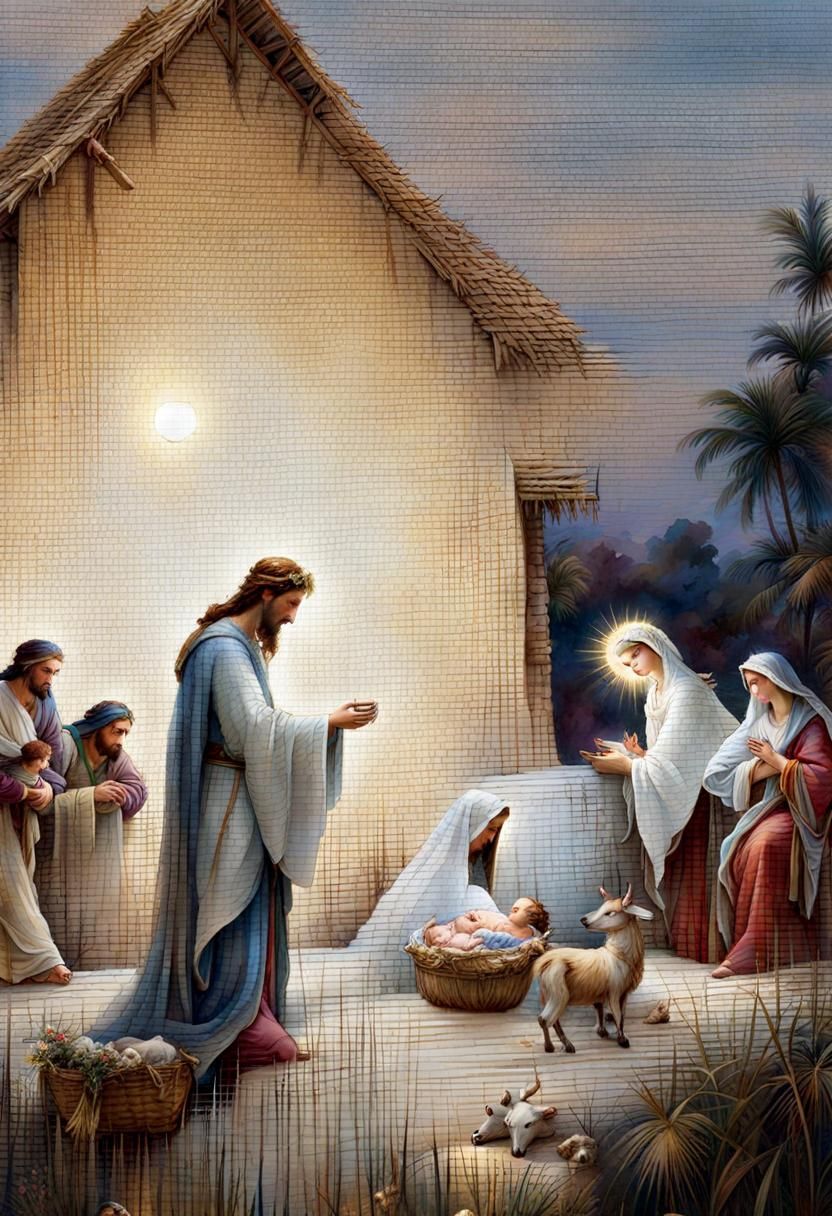 Nativity Scene in Stylized Inked Art Style