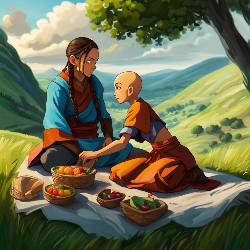 Romantic Picnic: Aang and Katara, Hyperrealistic Art