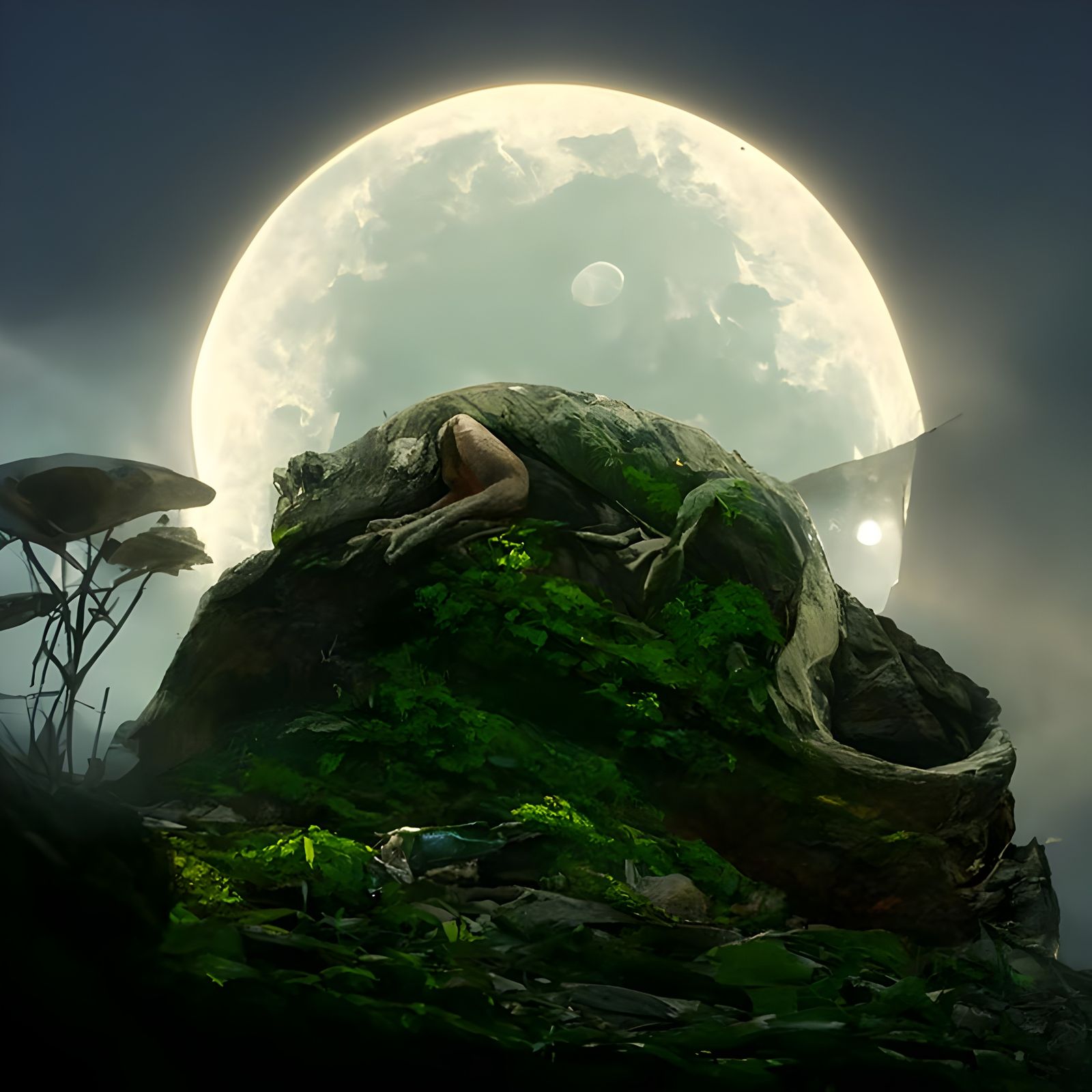 Lizard Mountain Under the Moon: Digital Illustration