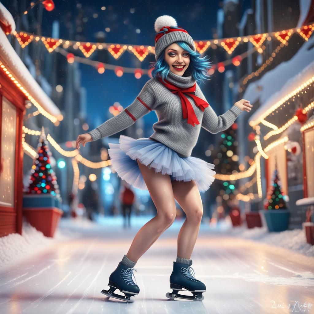 Malvina Skating in Candyland: Hyperrealistic Digital Art