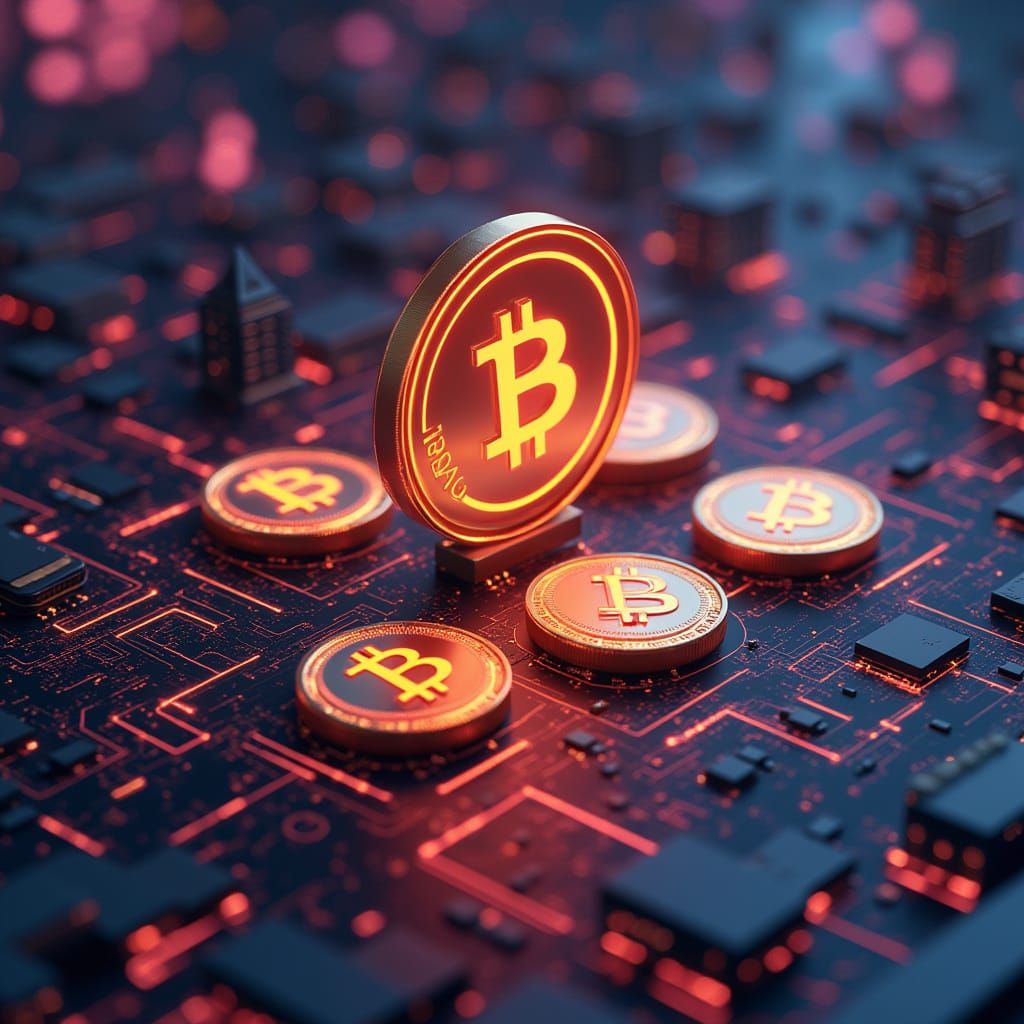 Cyberpunk Cryptocurrency Scene in 3D