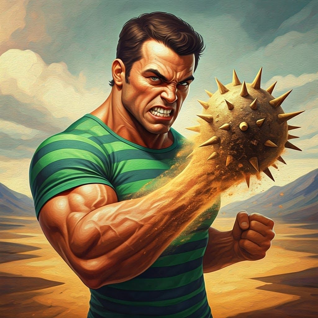 Sand Mace: Muscular Man in Dreamlike Surrealist Style