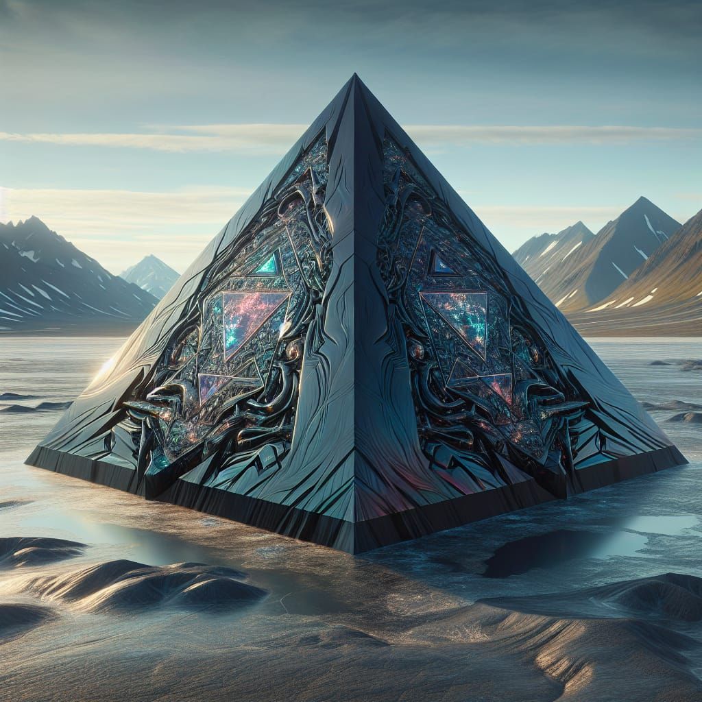 Iridescent Obsidian Pyramid Dominates Alaskan Landscape