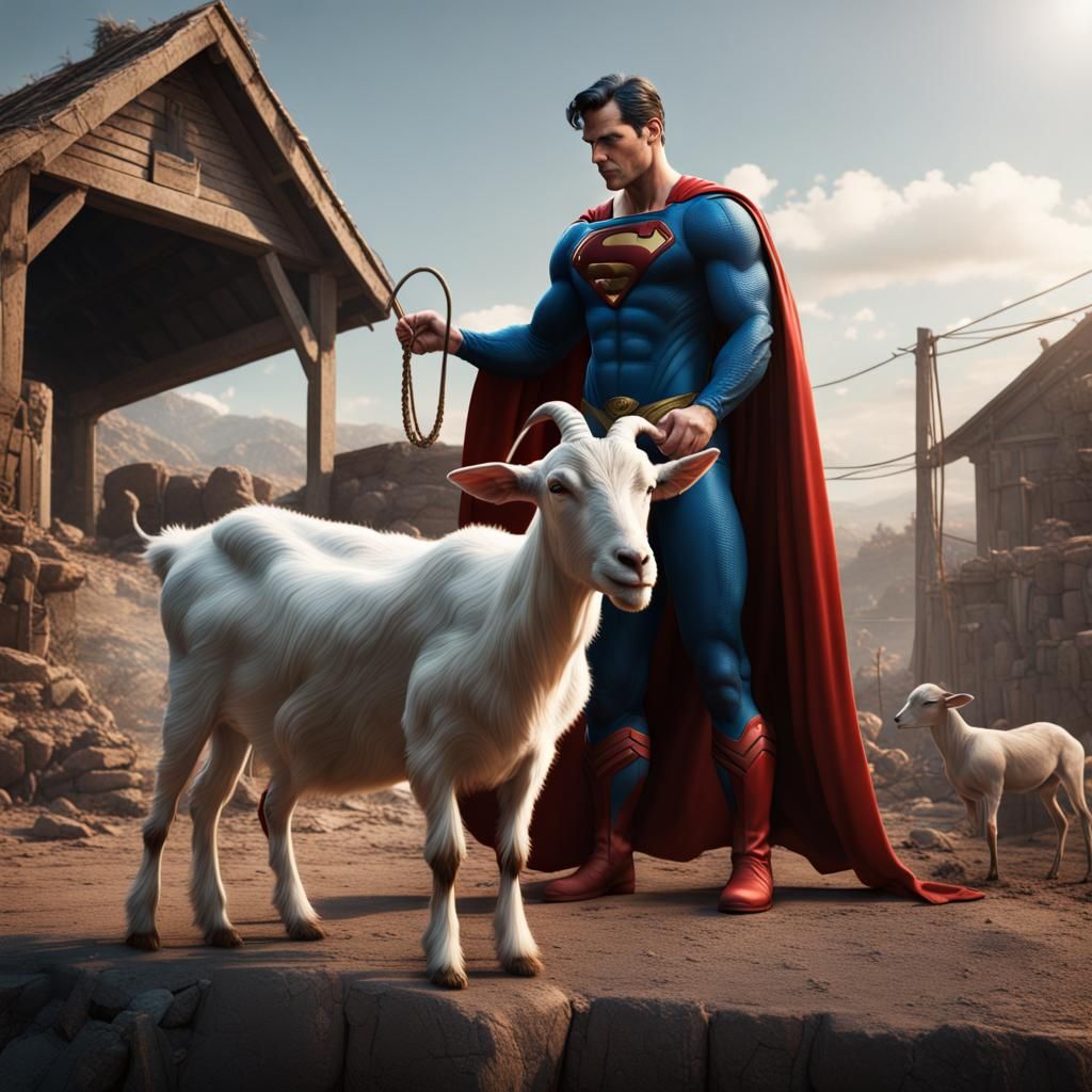 Superman Milking Goat: Detailed Matte Painting