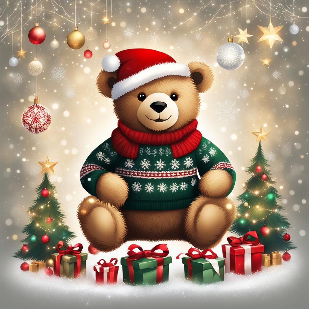 Beige Christmas Bear in Festive Splendor