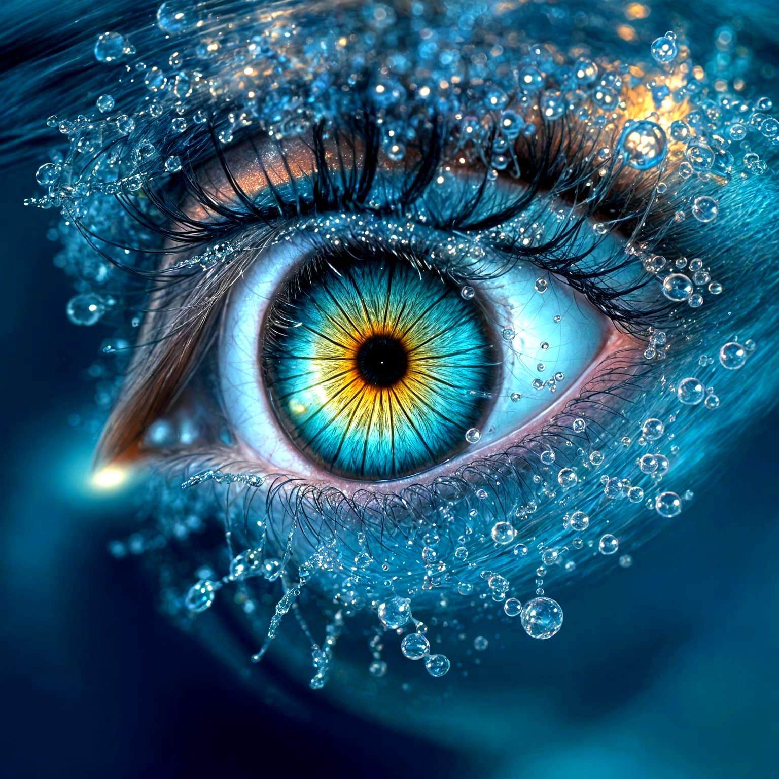 Water Sprite's Crystal Eye in Hyper-Surrealistic Digital Mat...