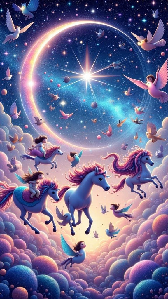 Celestial Carousel with Star Children in Vibrant Splash Art ...