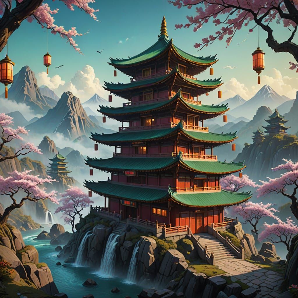 Majestic Snake Brings Prosperity to Chinese Pagoda in Dreaml...