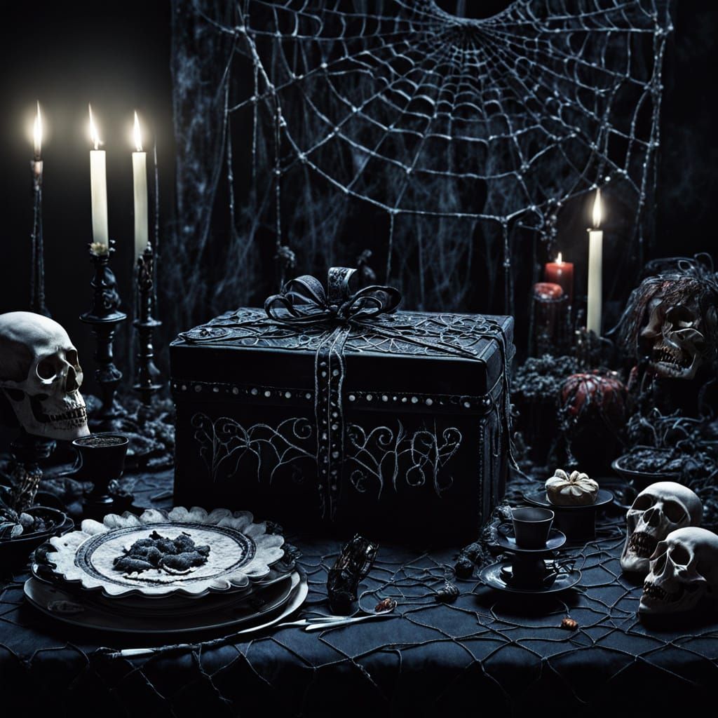 Macabre Birthday Presents in Gothic Digital Art Style