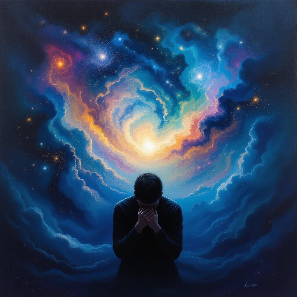 Cosmic Void Figure in Surrealist Oil Painting