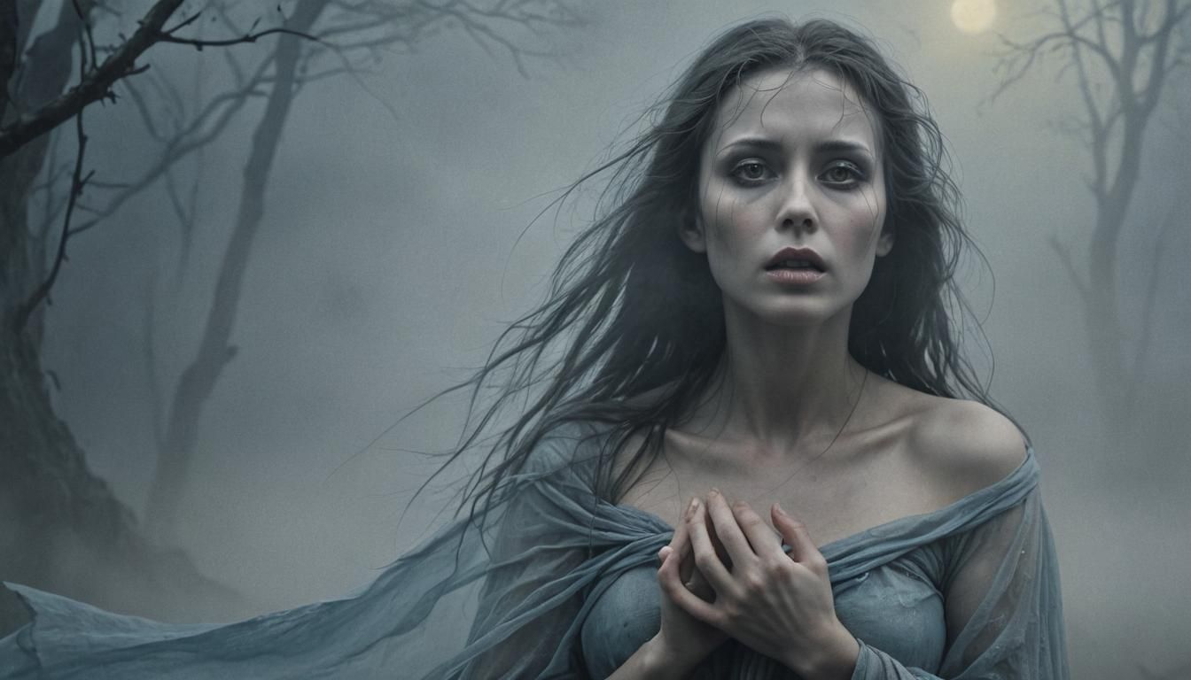 Eerie Woman in Shadows: A Gothic Horror Illustration